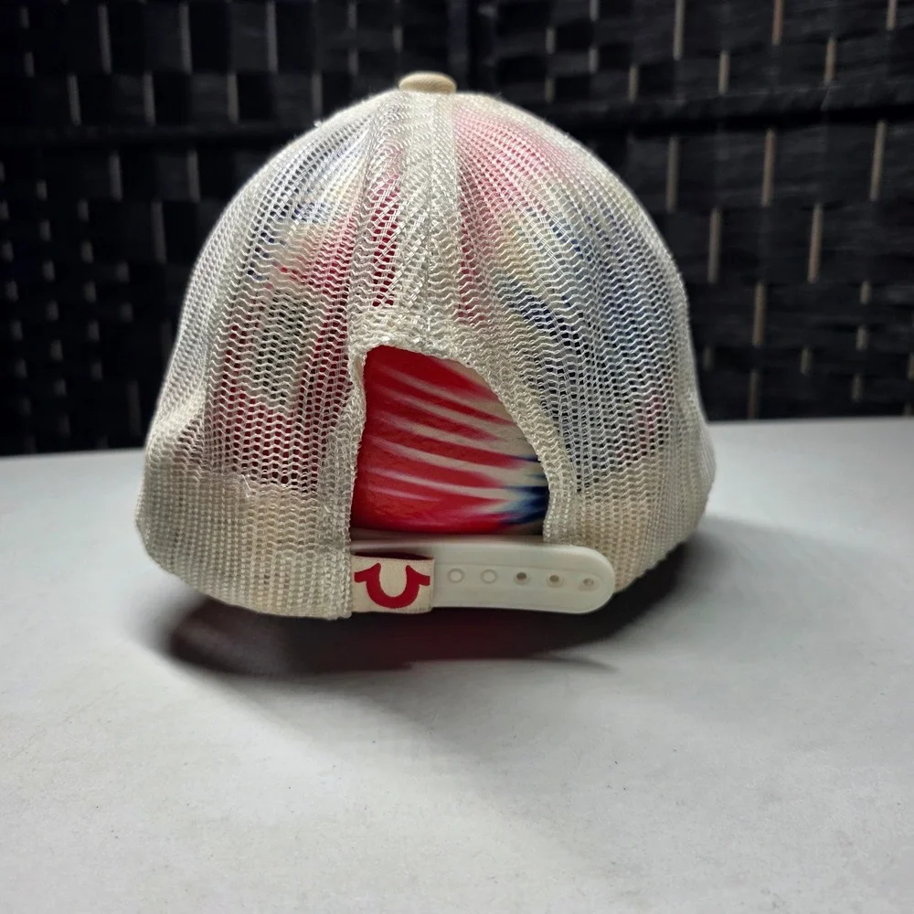 True Religion World Tour Mesh Trucker Hat Navy Red White Snapback OS